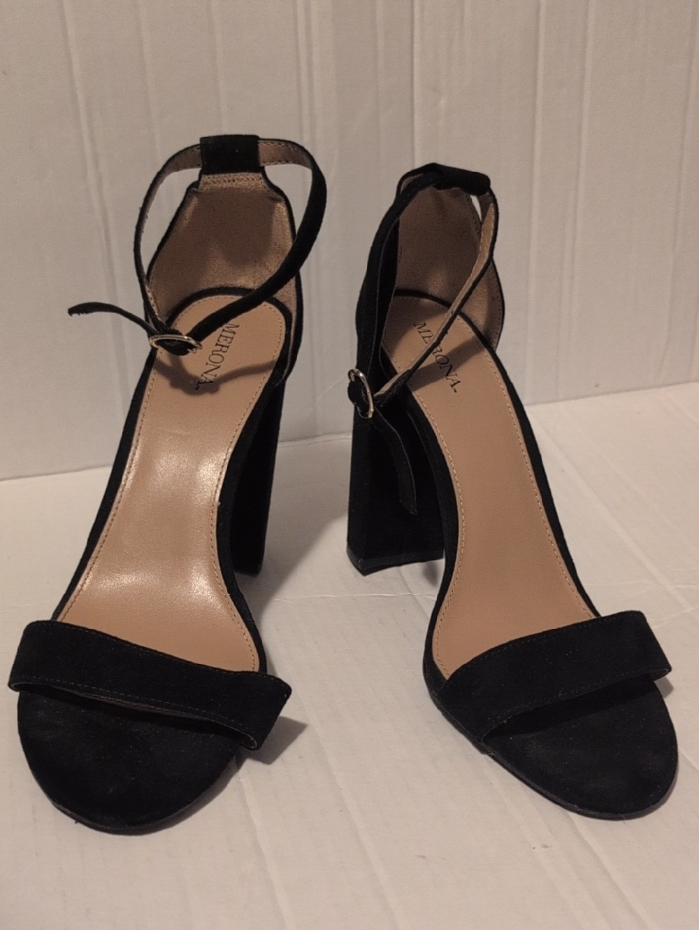 Merona Black Suede Ankle-Strap Block Sandals
